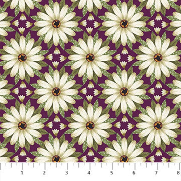 Wine (Purple) Background with Beige Flowers fabric by Northcott (Avalon collection)- sold by the half yard and yard