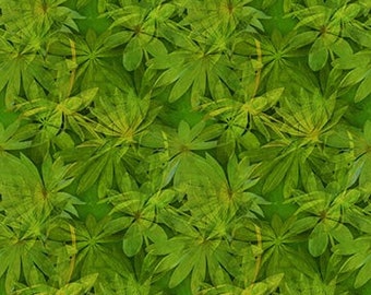 Tropical Green Leaves on Navy fabric by Northcott (Passion collection)- sold by the half yard and yard