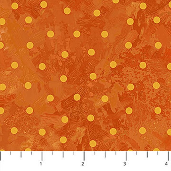 Yellow/Orange Dots on orange fabric (Sunshine Harvest collection) by Northcott - sold by the half yard and yard