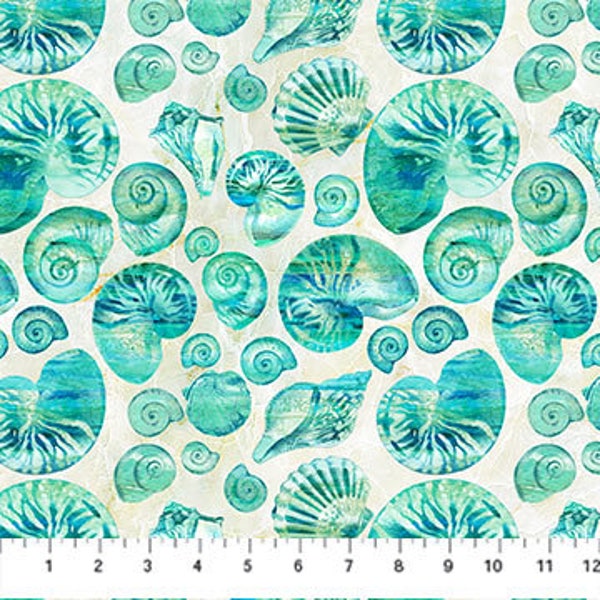 Turquoise Shells fabric by Northcott (Vitamin Sea collection) - sold by the half-yard and full yard