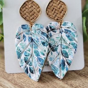 Gorgeous Leaf Dangle Earrings - Handmade Polymer Clay