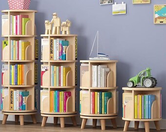 Stackable Bookshelf, Storage Bookcase, 360 Display Book Shelves, Easy Assembly for Bedroom Study Room Wooden Rotating Bookshelf with 4 Legs