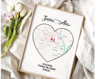 Love story Map,Personalized Couple gift,First date map,Personalized map art,Unique Couple map,Engagement gift for couples,Engagement Print