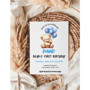 Primeiro aniversário de urso, Convite para menino, Festa infantil, Evento infantil, Convite fofo de urso, Cartão de aniversário personalizado, Evento para crianças, Festa de menino urso