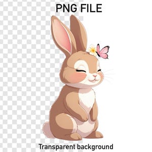 Schattig konijn PNG, cartoon konijntje met vlinder op neus, png-illustratie, dierenkunst, kawaii konijn, afdrukbaar kinderkamer, dierenprint lente