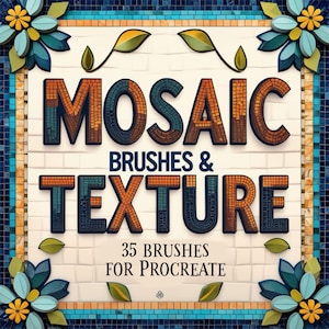 Pincéis de mosaico para Procreate, Textura de azulejo digital, Textura de mosaico, Textura de azulejo realista Procreate, Padrões sem emendas, Design ornamental