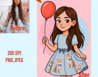 Custom Cartoon Portrait from Photo, Personalized Avatar, Digital Illustration Gift, Unique Gift, Fast Delivery, Children Cartoon