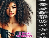 Brushes for Procreate curly hair, Curly hair brush, Brushset hair, Hair brushes Procreate, Hair texture brush, Wavy hair brush, Sketch brush