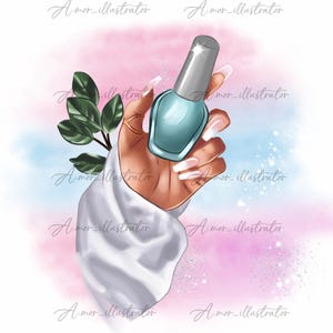 Elegant hand illustration, Manicure art print, Nail polish painting, Stylish hand drawing, Beauty salon decor,Aesthetic beauty print PNG