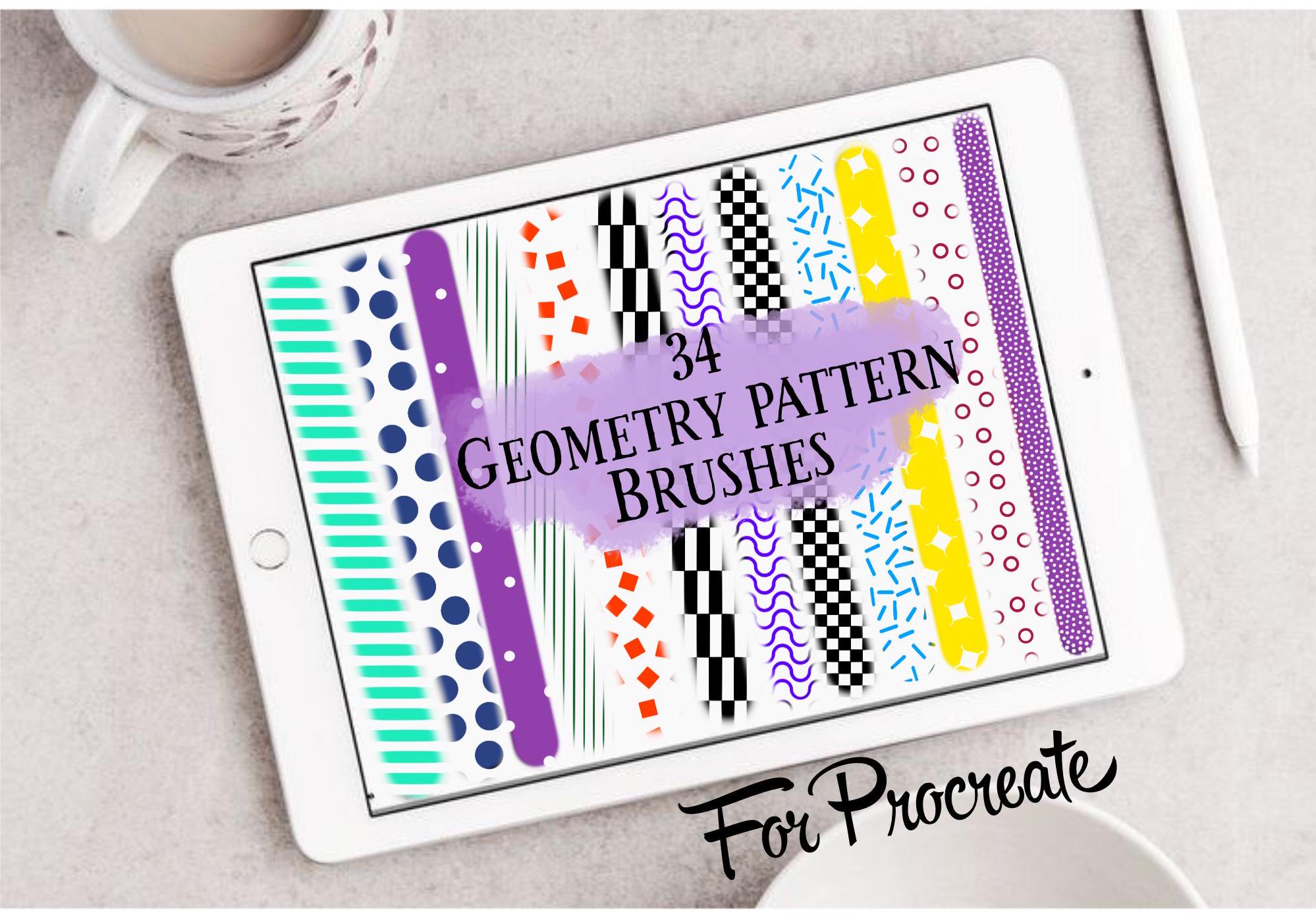 Pinceles de patrones geométricos para Procreate — 34 formas abstractas sin costuras