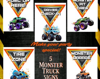 Monster Truck Party Signs Printable - Monster Jam Decor, Boys Birthday Party- Instant Download - Monster Truck Printables
