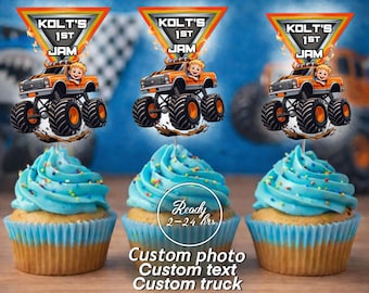 Monster Truck Cupcake Toppers, Custom Birthday Cupcake Topper, Truck Party Decor, Personalized Cake Topper