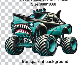 Megalodon Monster Truck, Monster Truck digital art, PDF poster Monster Truck, Grave digger, Kids room decor, PNG download, Automotive art