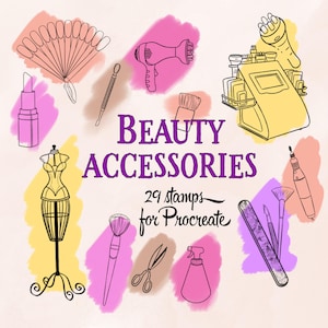 Beauty Accessories-stempels voor Procreate, cosmetische illustratie, penselen voor mode-illustratie, penselen voor cartoonlogo, digitale make-upborstel