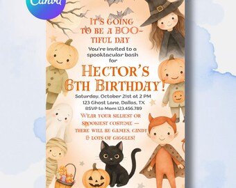 Funny Halloween Birthday Invitation, Editable Canva Template, Kids Costume Party Invite, Printable Spooky Birthday Card, Birthday Boy
