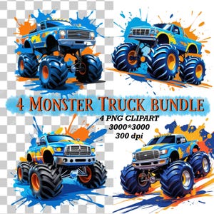 Monster Truck Bundle PNG, Monster Truck Clipart, Monster Truck enfants, Monster Truck bleu, Logo Monster Truck, Clipart camion, anniversaire de camion pour enfants