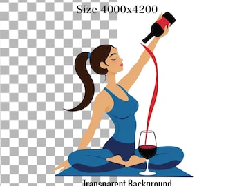 Yoga Wine PNG, Funny Yoga Pose Clipart, Woman Drinking Wine While Doing Yoga, High Resolution Transparent Background PNG