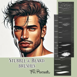 Cepillos para barba incipiente y barba para Procreate, cepillos para barba Procreate, cepillos para barba incipiente Procreate, cepillos para vello facial Procreate, cepillos para retratos