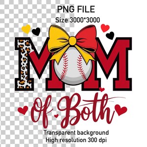 Mom of Both PNG,Baseball and Softball Mom Sublimation,Sports Mom Clipart,Game day,Softball Bow PNG,Baseball Coquette Png,Baseball Mom design