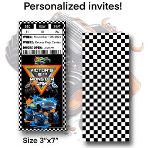 Faire-part d'anniversaire modifiable Monster Truck - Faire-part numérique personnalisable pour une fête d'enfants (vendeur edirable), invitation Monster Truck