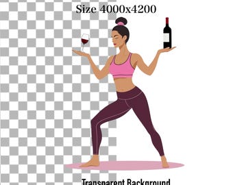 Yoga Wine PNG, Funny Yoga Pose Clipart, Woman Drinking Wine While Doing Yoga, High Resolution Transparent Background PNG