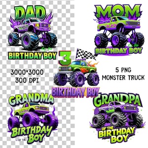 Monster Truck Birthday Boy famille Bundle PNG - Design en sublimation papa, maman, grand-mère, grand-père et garçon d'anniversaire, Monster Truck Birthday Boy 3