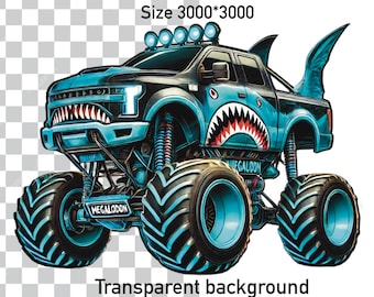 Megalodon Monster Truck,Monster Truck,Kids party Monster Truck, Kids room decor, Automotive art,Wall art,PNG file,PDF poster,Print Megalodon