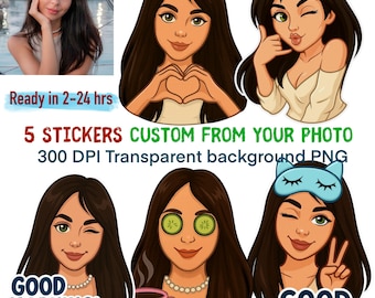 Custom Cartoon Stickers from Photo, Personalized Digital Stickers, Avatar Emoji PNG Set, Custom Portrait Illustration