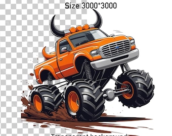 Monster Truck PNG, Bull Monster Truck, Orange Bull Monster Truck PNG, Monster Truck Party, imprimable Monster Truck, thème d'anniversaire de garçons
