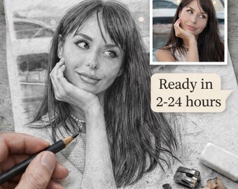 Custom Pencil Portrait from Photo, Hand Drawn Realistic Portrait, Black and White, Artwork, Personalized Gift