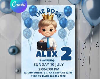 Editable Boss Baby Birthday Invitation, Baby Boss Invite, Custom Kids invitation, Canva Template, Instant Download, Baby Boss Birthday