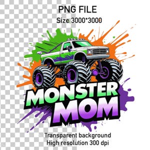 Monster Mom PNG, Monster Truck-sublimatieontwerp, Clipart Mom Life, digitale download voor moeder Shirts, mokken, bekers, grafdelver, coole moeder