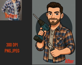 Custom Cartoon Portrait from Photo, Personalized Avatar, Digital Illustration Gift, Unique Gift, Fast Delivery, Men Cartoon Portrait