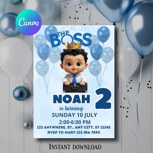 Invito di compleanno modificabile per Baby Boss, invito per Baby Boss, invito personalizzato per bambini, modello Canva, download immediato, compleanno per Baby Boss