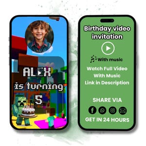 Video Game Birthday Invitation, Animated Birthday Custom Block Style Invite, Personalized Text & Photo, Editable Party Invite, Custom Video