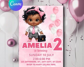 Editable Boss Baby Birthday Invitation, Baby Boss Invite, Custom Kids invitation, Canva Template, Instant Download, Baby Boss Girl Birthday