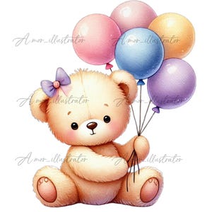 Teddy Bear Art, Soft Pastel Art, Bear Watercolour Print, Printable design, PNG file, Digital download, Hand painted bear, Digital bear print