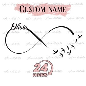 Tatuaje personalizado, Infinito y pájaros, Tatuaje minimalista con nombre, Tatuaje de infinito personalizado, Tatuaje de pájaros, Tatuaje único, Tatuaje de amor y pájaros