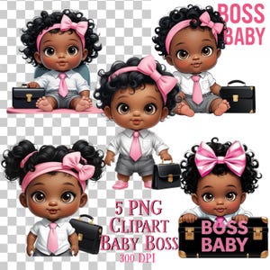 Clipart PNG Baby Boss Girl 5, Download digitale di Baby Boss carina, Clipart di ragazza afro per sublimazione, compleanno, invito, artigianato, festa di compleanno per bambini Boss
