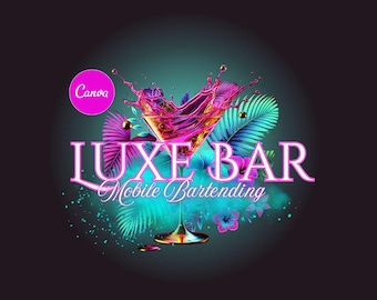 Bartender Logo, Mobile Bartender Logo, Cocktail Logo, DIY Logo, Custom Logo, Canva Logo, Glam Logo, Luxury Logo, Mobile Bar, Neon Logo