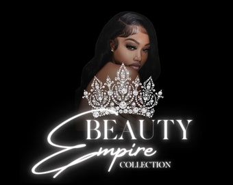 May include: A white logo with the text "BEAUTY EMPIRE COLLECTION" in a stylised font. A diamond crown is behind the text and a woman with long black hair is partially visible behind the crown.