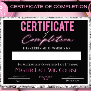 Certificate of Completion Template, Lash Training Certificate, Beauty Certificate, Nails Certificate, Certificate Template Editable