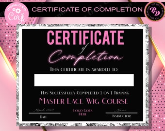 Certificate of Completion Template, Lash Training Certificate, Beauty Certificate, Nails Certificate, Certificate Template Editable