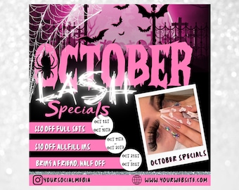 Halloween Lash Flyer, Halloween Lash Sale, Lash Halloween Flyer, October Booking, Fall Lash Flyer, Lash Flyer, Lash Sale Flyer
