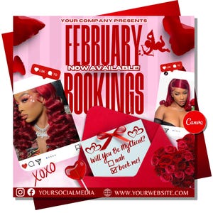 Februar-Booking-Flyer, Februar-Haar-Flyer, Februar-Flecht-Flyer, Februar-Lash-Flyer, Februar-Wachs-Flyer, Februar-Make-up-Flyer, Vorlage