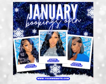 January Booking Flyer, Appointments Flyer, Appointments Available Flyer, January Books Open, Editable Flyer, Canva Flyer, Hair Flyer