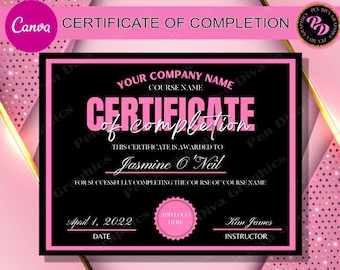 Certificate of Completion, Training Certificate, Lash Certificate, Makeup Certificate, Certificate Template, Lash Training Certificate