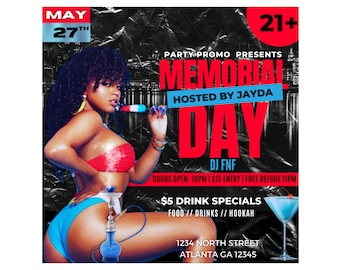 Memorial Day Club Flyer, Party Flyer, Event Flyer, Club Flyer Template, Night Club Flyer, Ladies Night Flyer, Bar Flyer, Friday Night Flyer