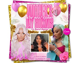 Mother's Day Deals Booking Flyer, May Lash Hair Braids Nails Booking Flyer, Appointments Available, Book Now, Makeup, Wax, Body Contouring
