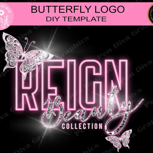 DIY Butterfly Logo, DIY Beauty Logo, Glam logo, beauty logo design, diy logo, feminine logo, Lash logo, eyelash logo, diamond logo